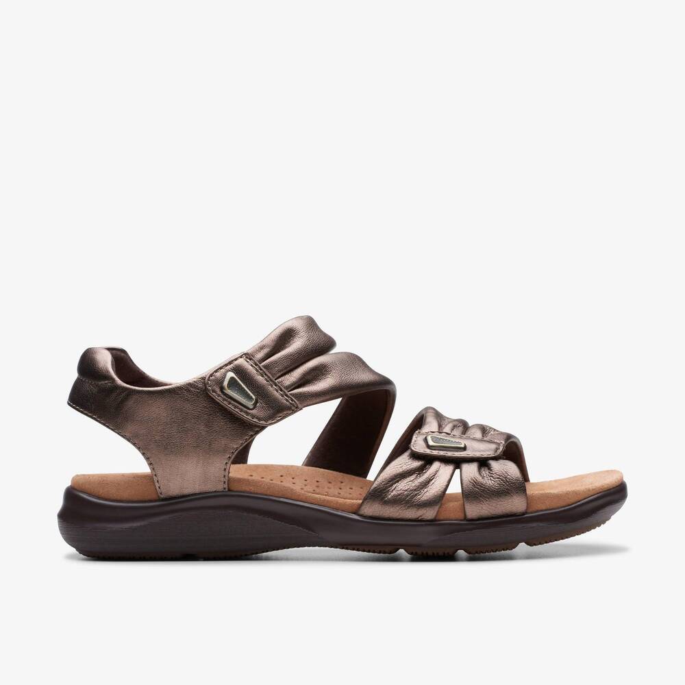NEW CLARKS women's kitly ave sandals in bronze leather